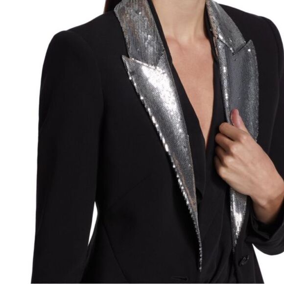 L' AGENCE 'Clementine' Sequin Lapel Ponte Blazer, Black/Silver 00 $850 - Picture 4 of 13